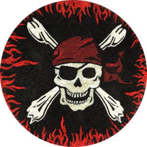 Pirate with Flames Hand Cut Glass Mosaic Swimming Pool Medallion, 5'