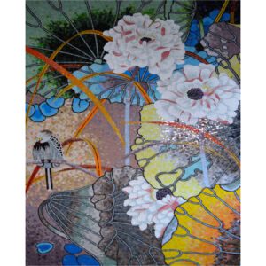 Birds and Flowers Hand Cut Glass Mosaic Floral Flower Mural, 8' x 10'