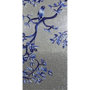 Birds Blue Hand Cut Glass Mosaic Floral Flower Mural, 4' x 8'