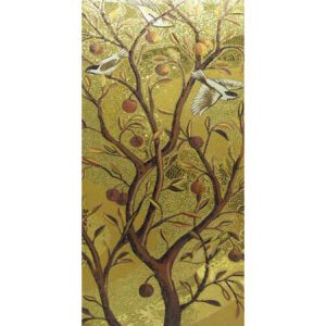 Birds Gold I Hand Cut Glass Mosaic Floral Flower Mural, 4' x 8'