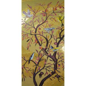 Birds Gold II Hand Cut Glass Mosaic Floral Flower Mural, 4' x 8'