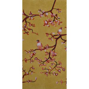 Birds Red Hand Cut Glass Mosaic Floral Flower Mural, 4' x 8'