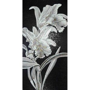 Black and White Frill II Hand Cut Glass Mosaic Floral Flower Mural, 4' x 8'