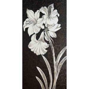 Black and White Frill I Hand Cut Glass Mosaic Floral Flower Mural, 4' x 8'