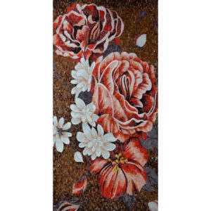 Chastity Red Hand Cut Glass Mosaic Floral Flower Mural, 4' x 8'