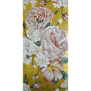 Chastity Gold Hand Cut Glass Mosaic Floral Flower Mural, 4' x 8'