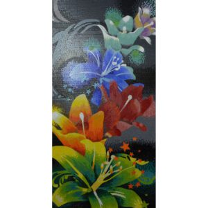 Flower Fancy II Hand Cut Glass Mosaic Floral Flower Mural, 4' x 8'