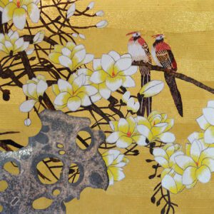 Oriental Flowers Hand Cut Glass Mosaic Floral Flower Mural, 12' x 12'