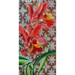 Red Flair Hand Cut Glass Mosaic Floral Flower Mural, 4' x 8'