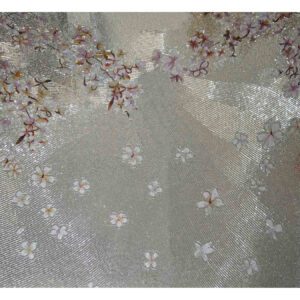 Silver Flowers Hand Cut Glass Mosaic Floral Flower Mural, 6' x 9'