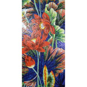 Water Lillies II Hand Cut Glass Mosaic Floral Flower Mural, 4' x 8'