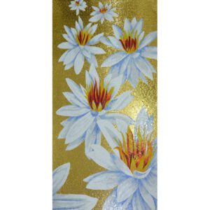 Water Lillies Gold Hand Cut Glass Mosaic Floral Flower Mural, 4' x 8'